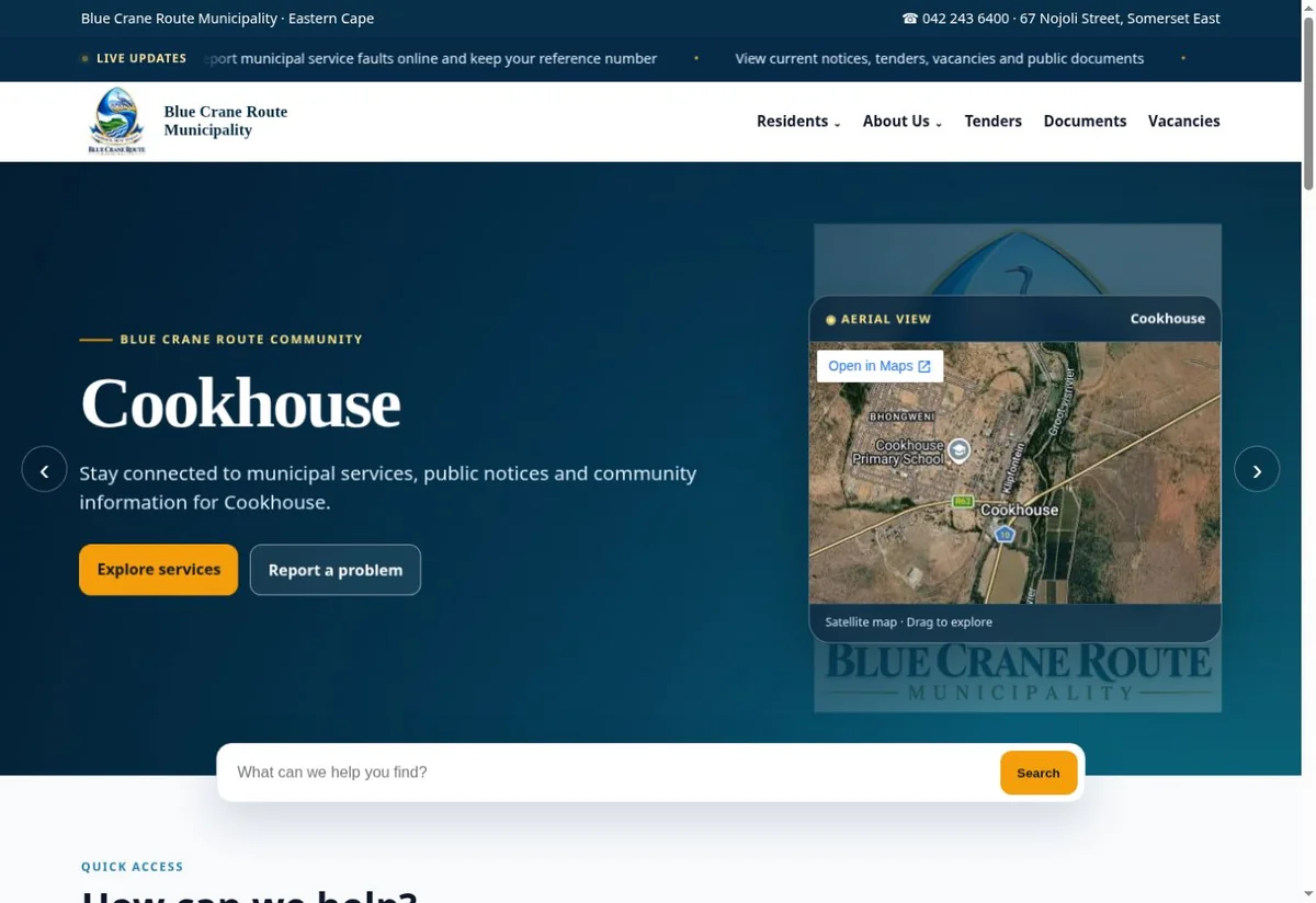 Homepage preview for Blue Crane Route Municipality