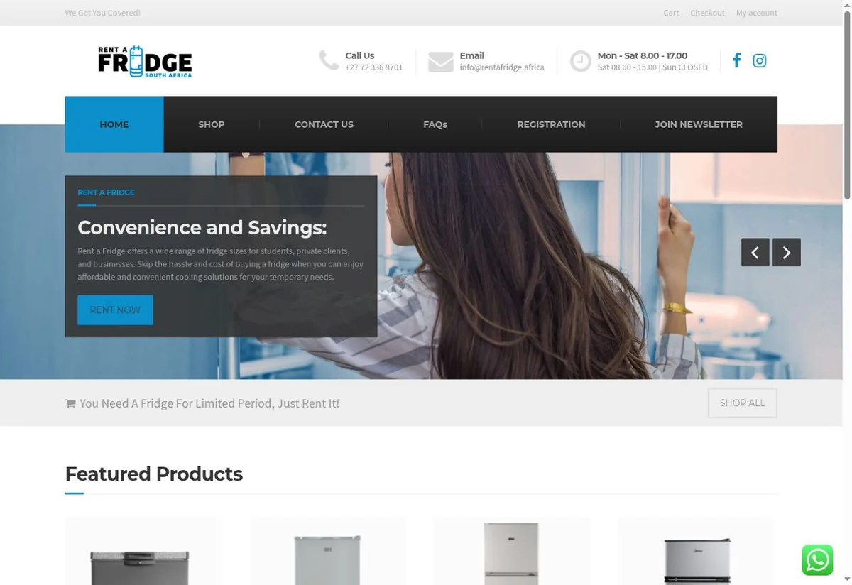 Homepage preview for Rent a Fridge Africa
